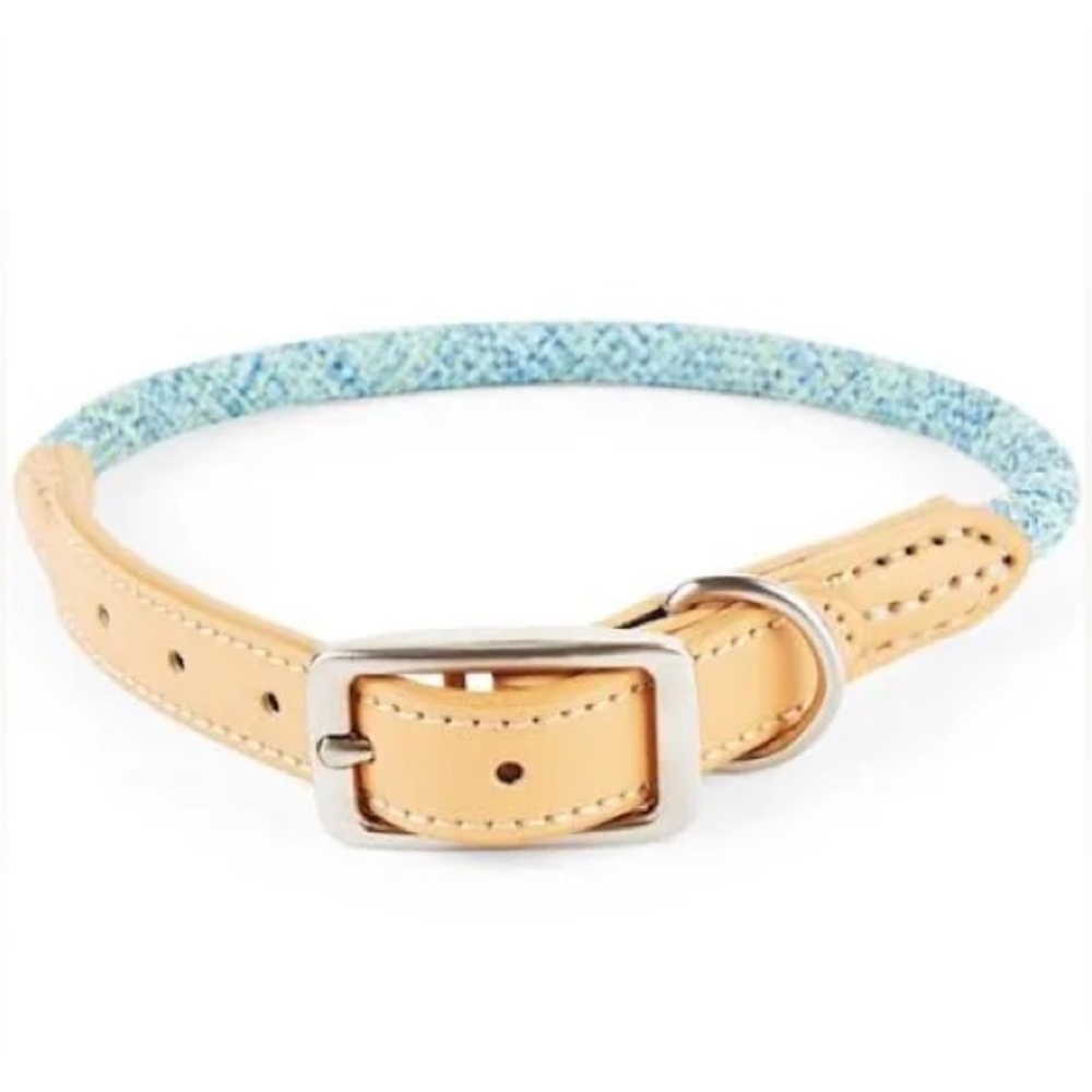 YOULY The Wanderer Rope & Leather Dog Collar, Heather Blue M or L